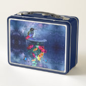 熱帯の花、ハチドリ、蝶と星 メタルランチボックス (裏面)