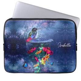 熱帯の花、ハチドリ、蝶と星 ラップトップスリーブ