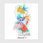 熱帯の花、ピンクのフラミンゴパーソナライズされた- シール (シート)