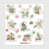 熱帯の花、ヤシの離れ花と鳥のセット。 シール (シート)