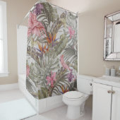 熱帯の花、ヤシ葉の花、パラダイスの鳥 シャワーカーテン (インサイチュ)
