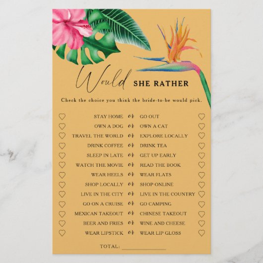 熱帯の花 – 彼女はむしろブライダルシャワー (正面)