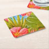 熱帯の花、手のひら、ハワイ スクエアペーパーコースター (アングル)