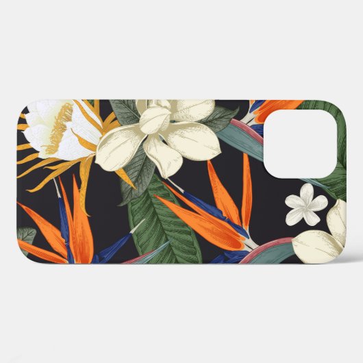 熱帯の花、暗い背景、フローラシームレス Case-Mate iPhoneケース (裏面 (横))