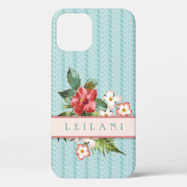 熱帯の花 |海ウェーブアクア/コーラルカスタム iPhone 12ケース