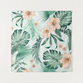 熱帯の花、緑豊かな葉のパターン。 タペストリー (正面(横))