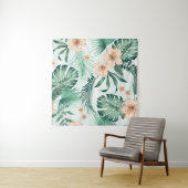 熱帯の花、緑豊かな葉のパターン。 タペストリー (インサイチュ(横))