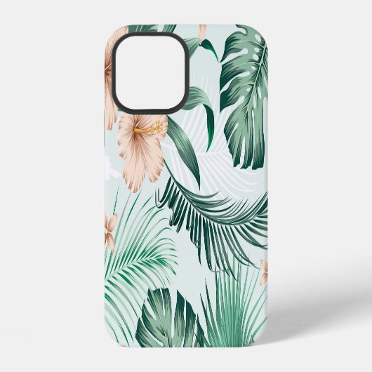 熱帯の花、緑豊かな葉のパターン。 iPhoneケース (裏面)