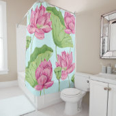 熱帯の花、葉、ピンクの蓮、水ユリ  シャワーカーテン (インサイチュ)