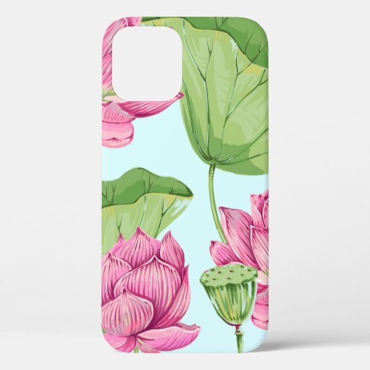 熱帯の花、葉、ピンクの蓮、水ユリ  Case-Mate iPhoneケース (裏面)