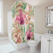 熱帯の花、蘭の花、ジャングルの葉、裳 シャワーカーテン (インサイチュ)