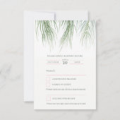 熱帯の葉がピンクの緑結婚色 出欠カード (裏面)