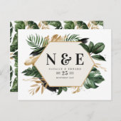 熱帯の葉っぱの結婚式が日付を救う 案内ポストカード (正面/裏面)