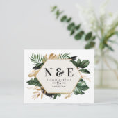 熱帯の葉っぱの結婚式が日付を救う 案内ポストカード (スタンド正面)