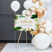 熱帯の葉とフローラ結婚の歓迎サイン ポスター