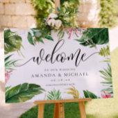 熱帯の葉とフローラ結婚歓迎の徴候 ポスター