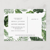 熱帯の葉と手のレタリング結婚の ポストカード (裏面)