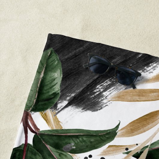 熱帯の葉と金ゴールドの家族の休暇エレガント ビーチタオル (インサイチュ)