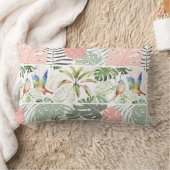 熱帯の葉と鳥のパターン ランバークッション (ブランケット)