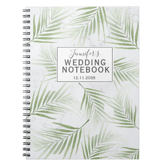 熱帯の葉のセージ結婚グリーン ノートブック (正面)