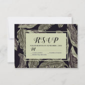 熱帯の葉のセージ緑の黒のスクリプト 出欠カード (正面)