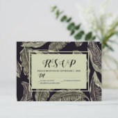 熱帯の葉のセージ緑の黒のスクリプト 出欠カード (スタンド正面)