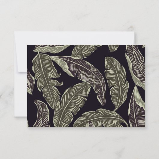 熱帯の葉のセージ緑の黒のスクリプト 出欠カード (裏面)