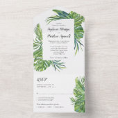 熱帯の葉のパーム結婚の葉 オールインワン招待状 (内側)