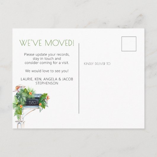 熱帯の葉のフローラ移動の発表 案内ポストカード (裏面)