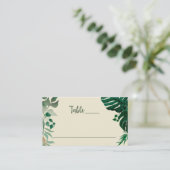熱帯の葉のモダン緑結婚のテーブル番号 プレイスカード (スタンド正面)