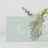 熱帯の葉のライトセージ結婚式の日付を保存 セーブザデート (スタンド正面)