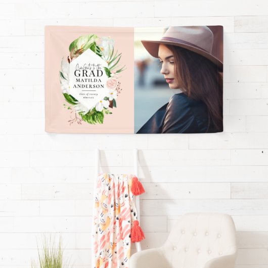 熱帯の葉の写真の卒業パーティー 横断幕 (インサイチュ)