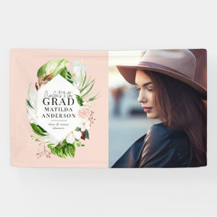 熱帯の葉の写真の卒業パーティー 横断幕