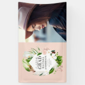 熱帯の葉の写真の卒業パーティー 横断幕 (縦)