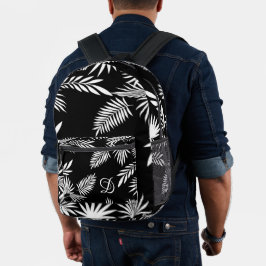 熱帯の葉の夏のヤシ葉の黒いパターン プリントバックパック