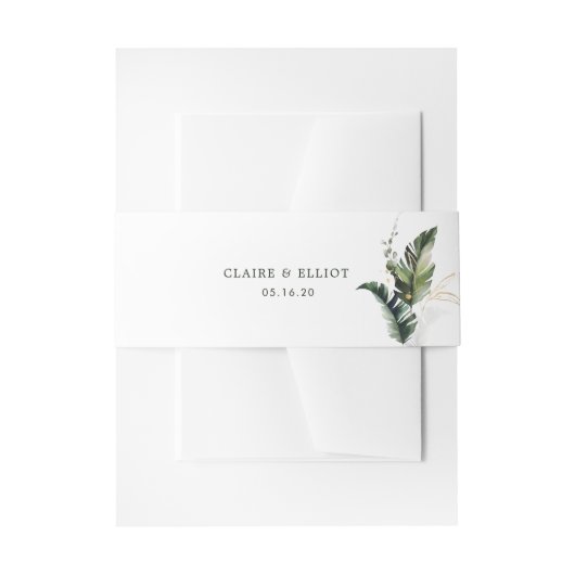 熱帯の葉の水の結婚色 招待状ベリーバンド (正面例)