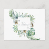 熱帯の葉の白の結婚花嫁の提案 インビテーションポストカード (正面)