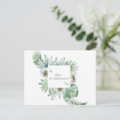 熱帯の葉の白の結婚花嫁の提案 インビテーションポストカード (スタンド正面)