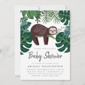 熱帯の葉の眠るナマケモノ赤ちゃんシャワー 招待状 (正面)