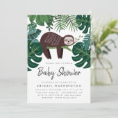 熱帯の葉の眠るナマケモノ赤ちゃんシャワー 招待状 (スタンド正面)