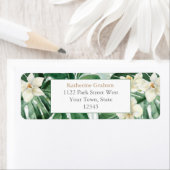 熱帯の葉の緑と白の差出人住所 ラベル (インサイチュ)