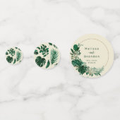 熱帯の葉の緑と葉結婚のテーブル コンフェッティ (正面)