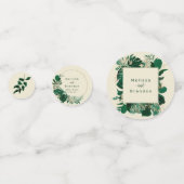 熱帯の葉の緑と葉結婚のテーブル コンフェッティ (裏面)