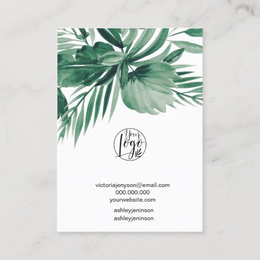 熱帯の葉の緑のジュエリーイヤリングディスプレイ 名刺 (裏面)