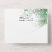 熱帯の葉の緑の水の結婚色 オールインワン招待状 (裏面)