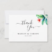 熱帯の葉の緑モダンの結婚葉 サンキューカード (正面)