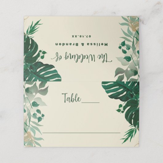 熱帯の葉の葉緑結婚の表の番号 プレイスカード (外部開封)