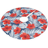 熱帯の葉の赤いフローラハイビスカス |クリスマス ブラッシュドポリエステルツリースカート (アングル)