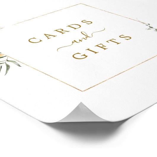 熱帯の葉の金ゴールドウェディングカードとギフトサイン ポスター (角)