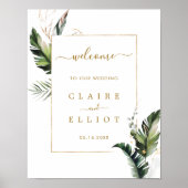 熱帯の葉の金ゴールド結婚の歓迎サイン ポスター (正面)